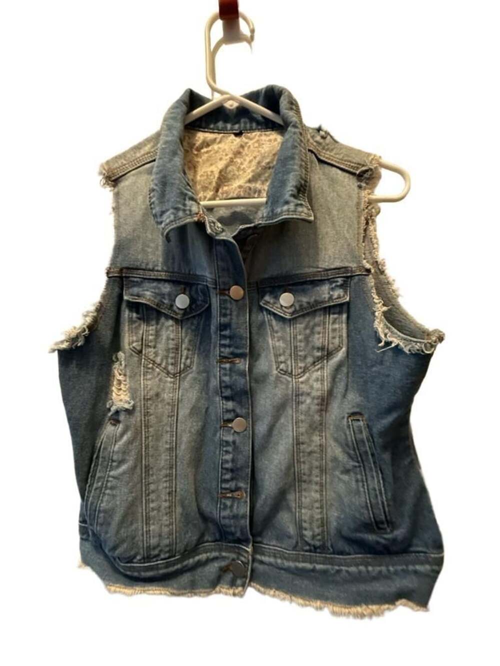 Distressed Denim Vest Size M Blue Sleeveless Jacket